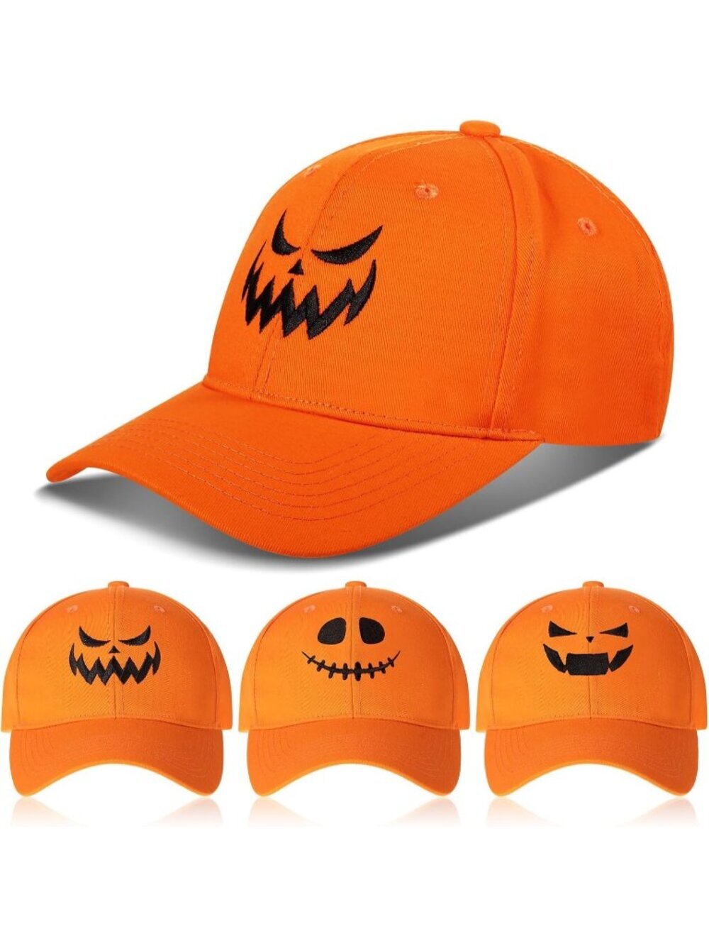 Unisex Orange 3 Pieces Halloween Pumpkin Baseball Cap Embroidery Cotton Cute Hat